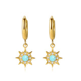 White Leaf Star Huggie Earrings - Turquoise