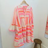 Greecian Short Dress - Neon Pink/Orange