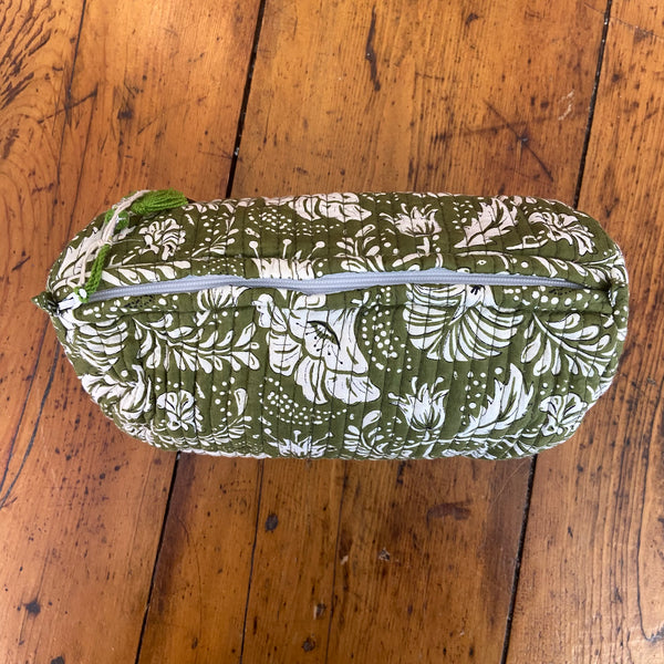 Quilted Wash Bag - Khaki Green Floral