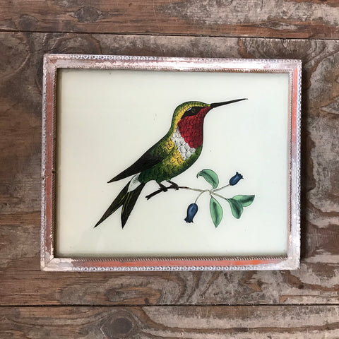 Vintage Glass Framed Painting Bird - Medium