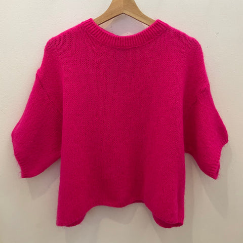 Cropped Mohair Jumper - Hot Pink