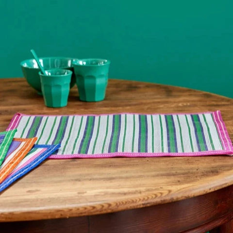 Recycled Placemat with Green and Purple Stripes/Pink Edge