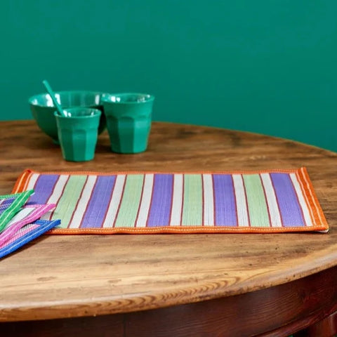 Recycled Placemat with Green and Purple Stripes/Orange Edge