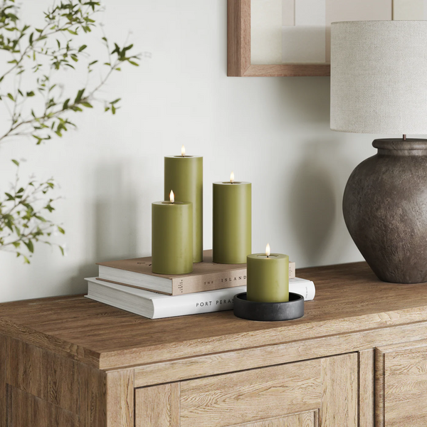 Olive Green Pillar LED Candle Flameless