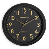 Matt Black Wall Clock With Seconds Hand and Numbers in Gold - 30cm