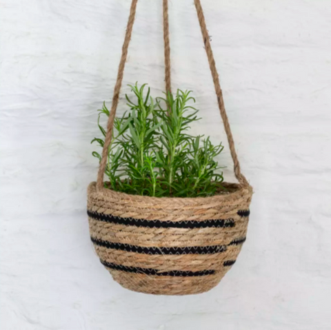 Seagrass Hanging Basket - Black Stripe