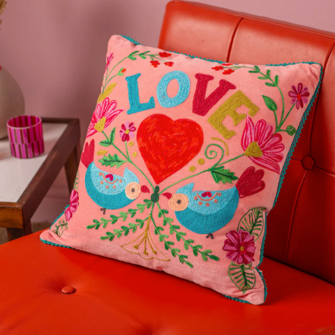 Ian Snow Love Birds Embroidered Cushion