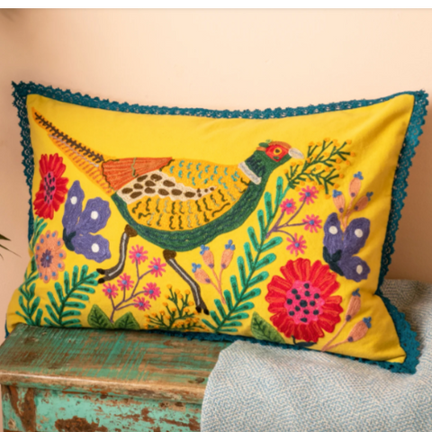 Ian Snow Embroidered Pheasant Cotton Cushion