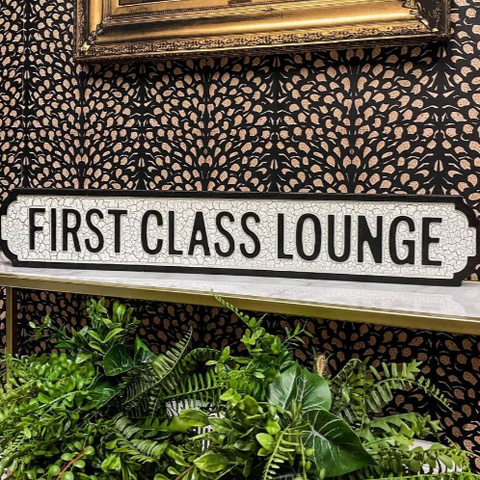 Antiqued Wooden "First Class Lounge" Sign
