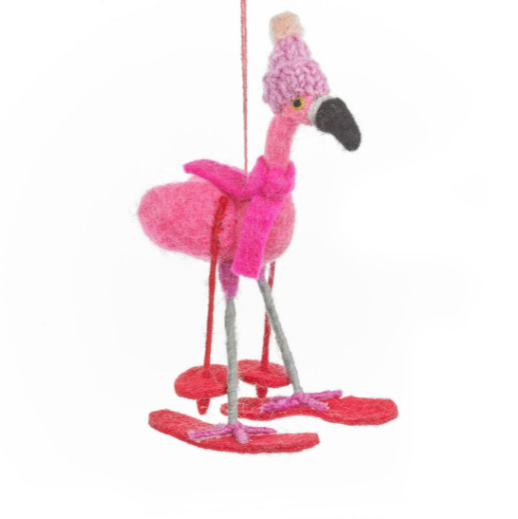 Skiing Flamingo Felt Hanging Decoration