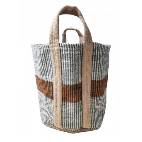 Jute Storage Basket - Grey and Brown Stripe