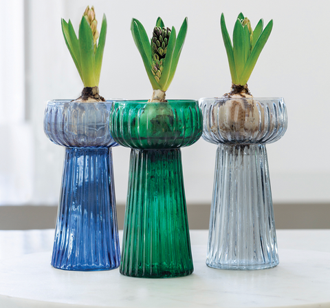 Ribbed Hyacinth Vase - Blue
