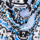 Ornate Under the Sea Shell and Fish Print Scarf in Black & Light Blue