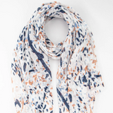 Abstract Animal Spot Scarf with Border in Cream & Navy Blue