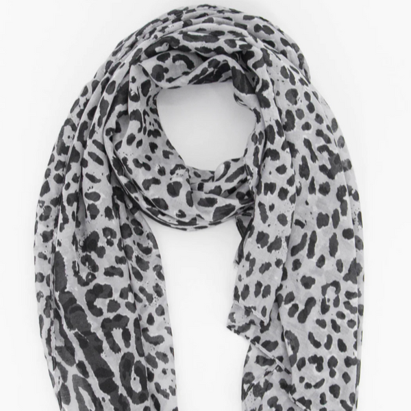All Over Leopard Print Scarf with Lined Border in Black