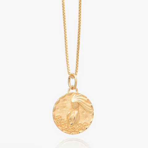 Rachel Jackson Aquarius Art Coin Necklace - Gold Plated
