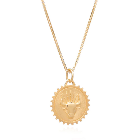 Rachel Jackson Taurus Art Coin Necklace - Gold Plated