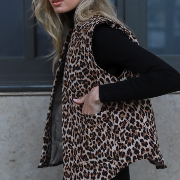 Leopard Sleeveless Quilted Vest