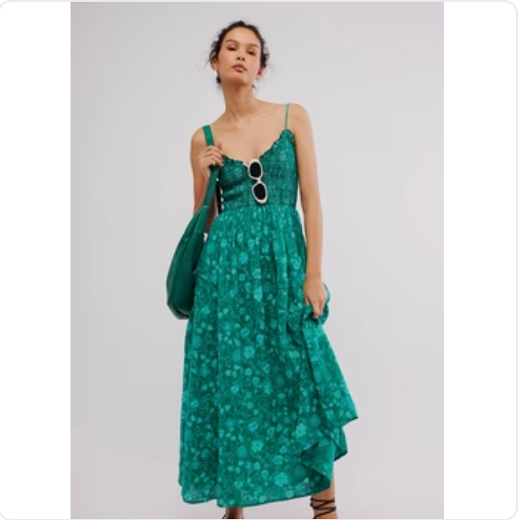 Free People Sweet Nothings Midi Dress - Forest Combo