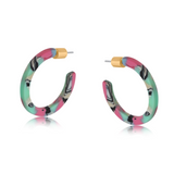 Big Metal Kathryn Thin Resin Hoop Earrings - Pink/Blue