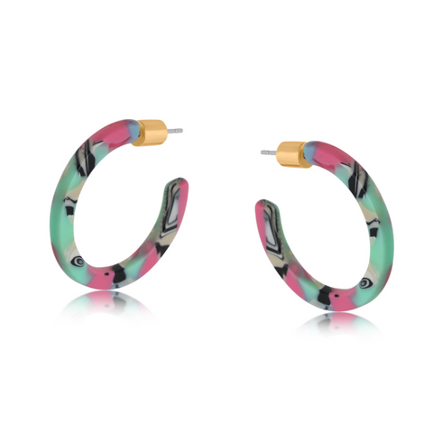 Big Metal Kathryn Thin Resin Hoop Earrings - Pink/Blue