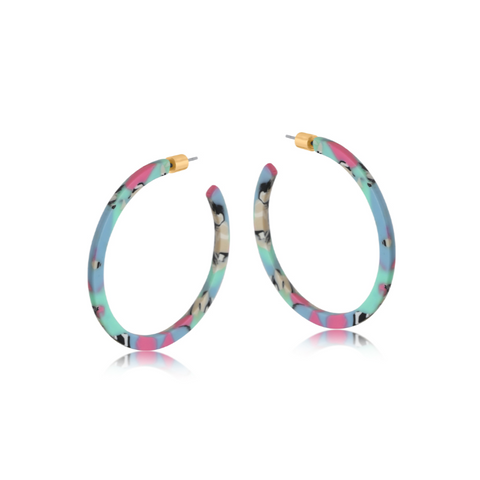 Big Metal Kathryn Resin Hoop Earrings - Pink/Blue