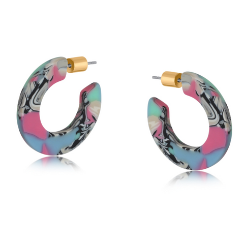 Big Metal Kathryn Flat Oval Resin Hoop Earrings - Pink/Blue