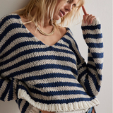 Free People Portland Pullover - Navy and White