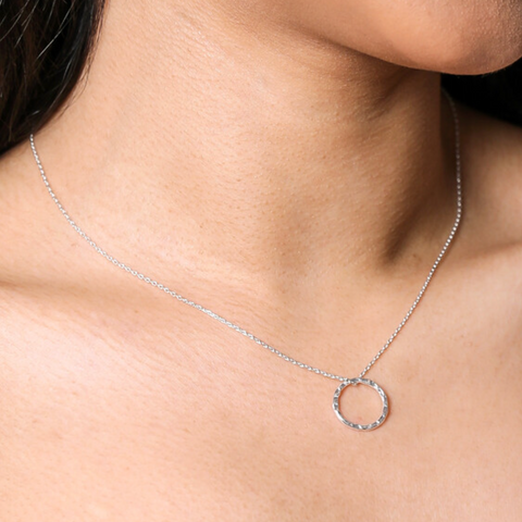 Lisa Angel Hammered Circle Pendant Necklace in Silver
