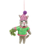 Mistletoe Meows Christmas Cat Felt Hanging Decoration