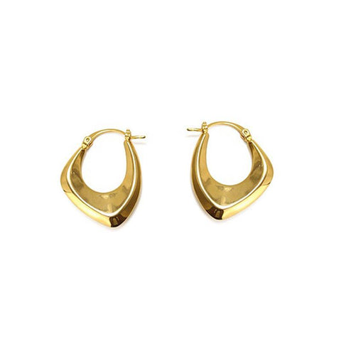 White Leaf Curved Hoop Earrings - Gold