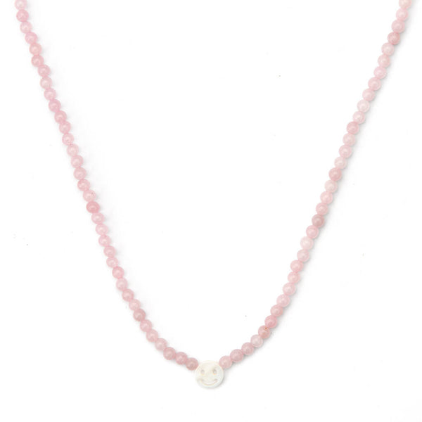 Peachy & Wild - Rose Quartz Stone Smiley Face Necklace