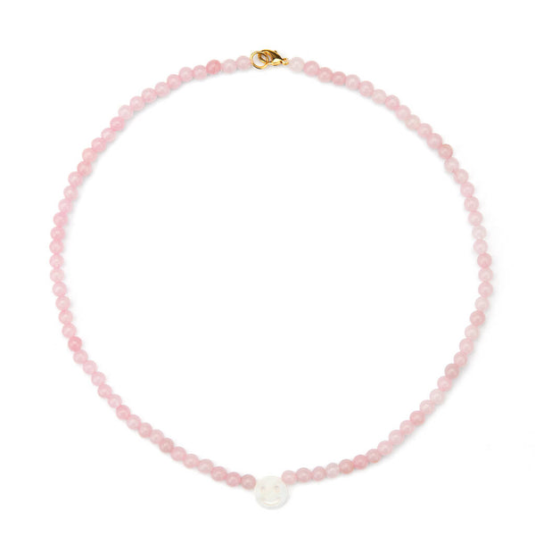 Peachy & Wild - Rose Quartz Stone Smiley Face Necklace