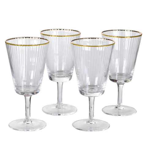 Gold Rimmed Ribbed Wine Glass
