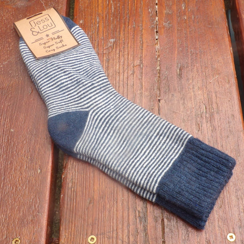 Navy Rib Ladies Stripe Socks