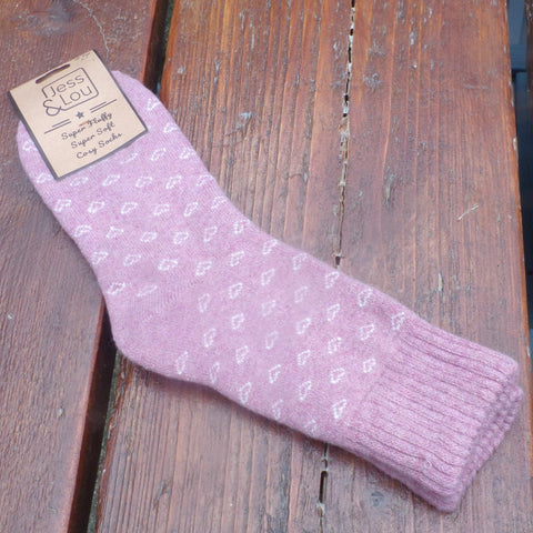 Pink Ladies Rib Socks with Hearts