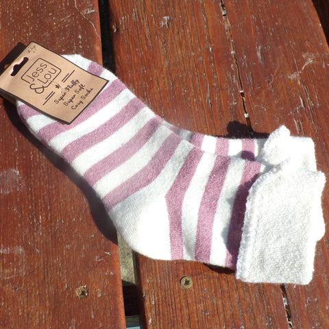 Pink Large Stripe Ladies Cuff Socks