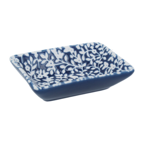 Navy Floral Vines Trinket Dish - Small