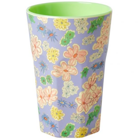 Rice Melamine Cup Tall - Flower Painting