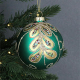 Green Bauble with Gold Peacock Leaves