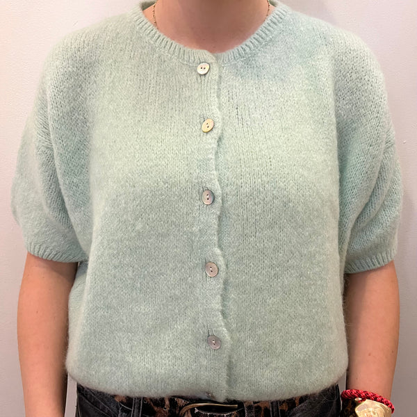 Cropped Sleeve Mohair Cardigan - Mint