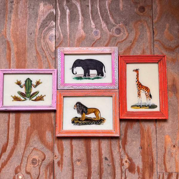 Vintage Glass Framed Painting Animals - Medium