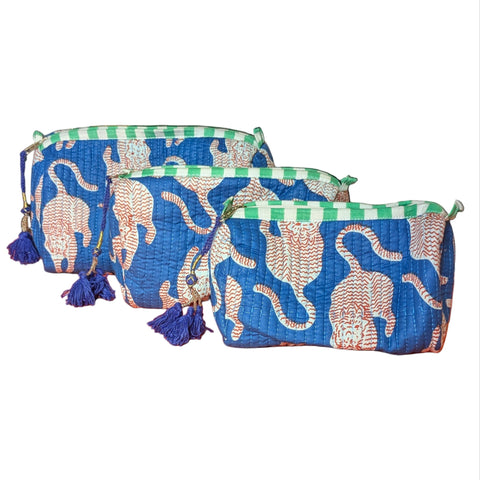 Quilted Wash Bag - Blue Tiger