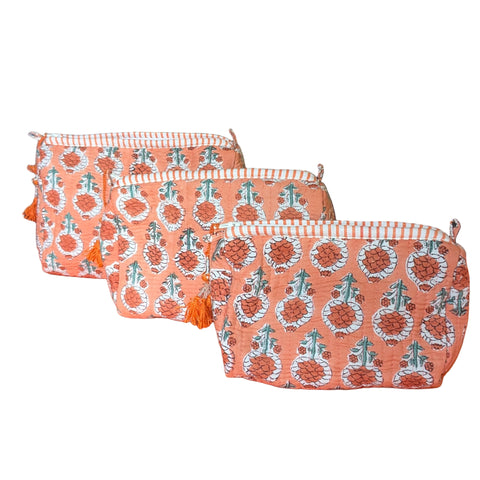Quilted Wash Bag - Peach Floral