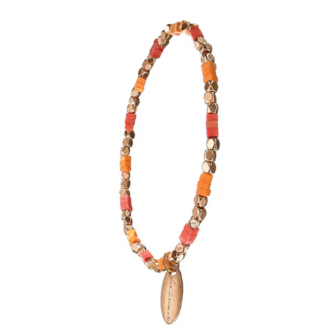 Hot Tomato Squaring Up Beaded Bracelet - Coral/Satsuma/Gold
