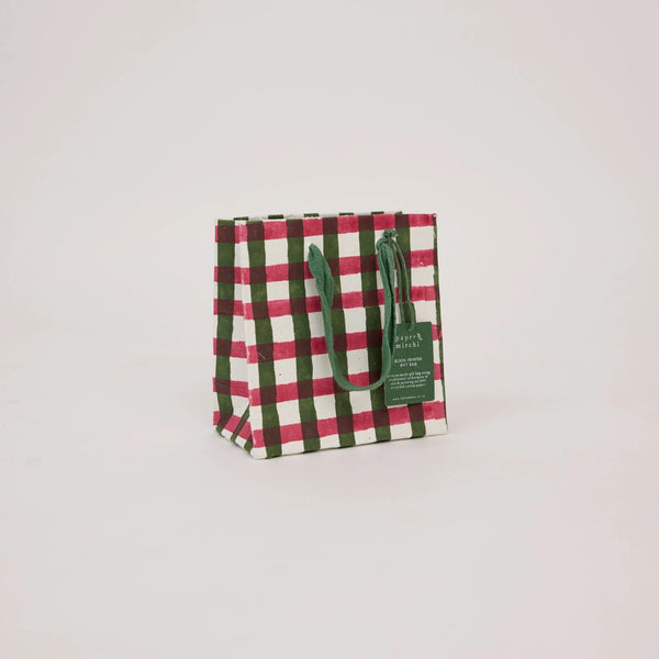 Hand Block Printed Gift Bags - Holly Green