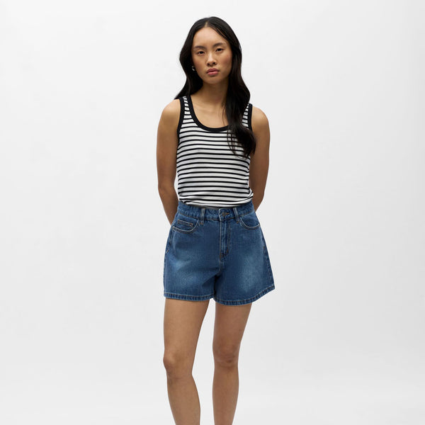 Object Andrea High Waisted Shorts - Medium Blue Denim