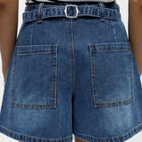 Object Andrea High Waisted Shorts - Medium Blue Denim