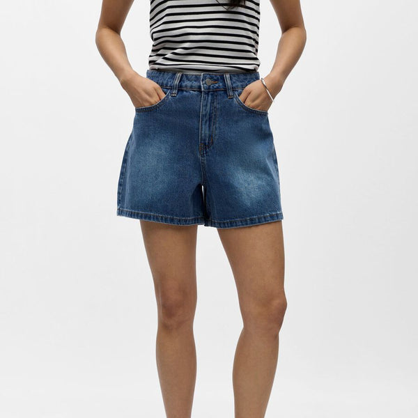 Object Andrea High Waisted Shorts - Medium Blue Denim