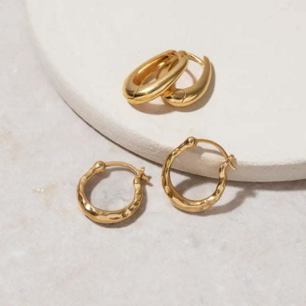 One & Eight Gold Textured Creole Earrings